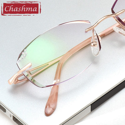 Women's Titanium Frame Diamond Trimmed Rimless Eyeglasses 99101 A