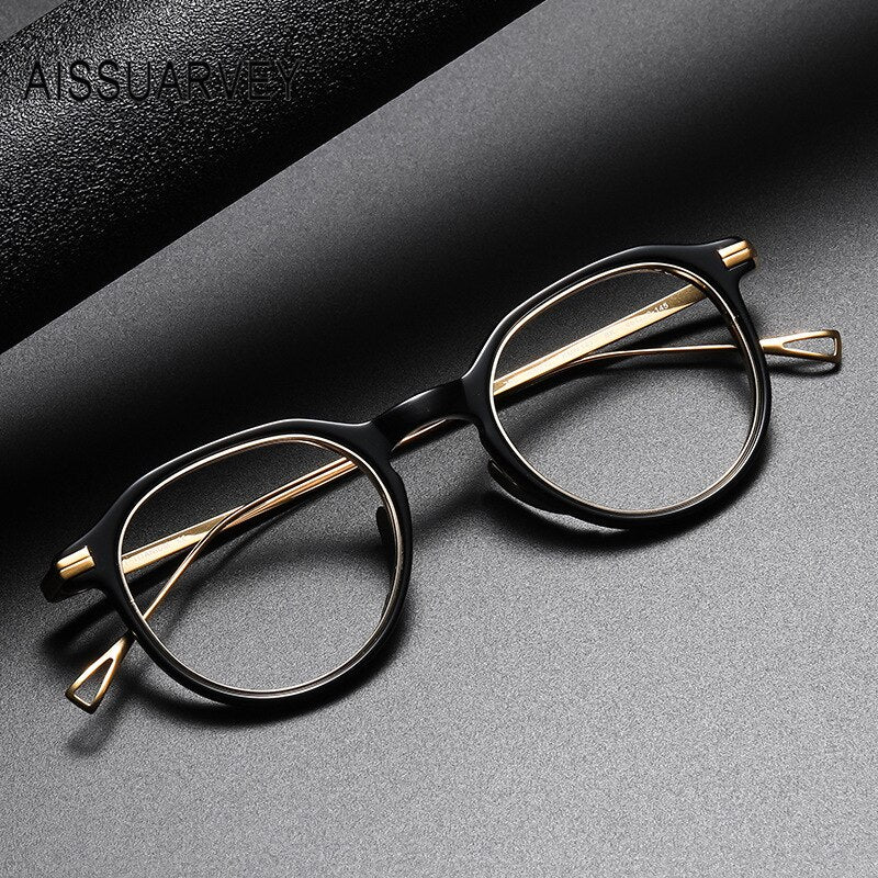 Aissuarvey Unisex Eyeglasses Small Round Acetate Titanium Ip 12.8g