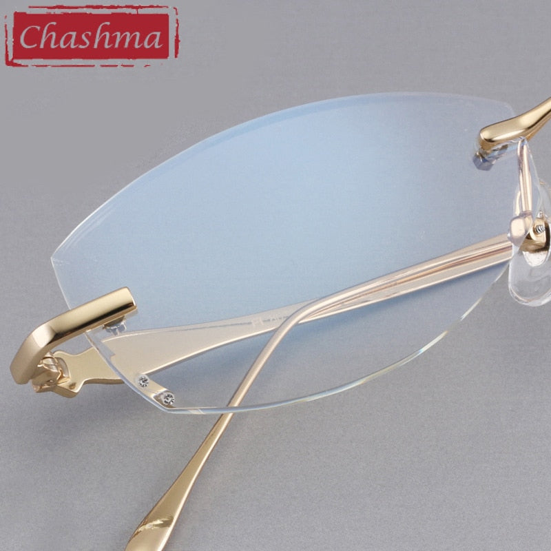 Chashma Designer Eyeglasses Diamond Rimless Titanium Stone Lenses Wome 