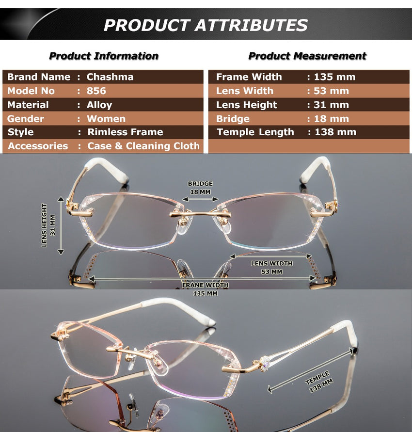 Chashma Brand Women Diamond Trimmed Tint Lenses Glasses Frame Prescrip