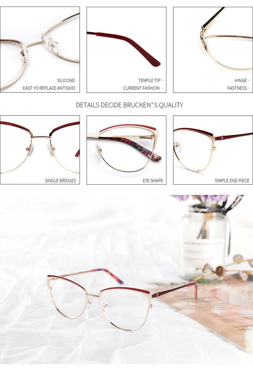 Brucken Metal Women Metal Glasses Frame Cat Eye Glasses Women Myopia ...