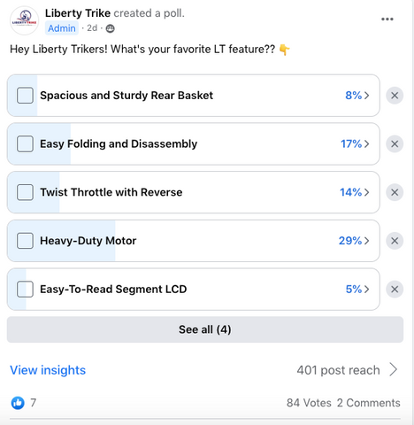 A Liberty Trike poll on what is your favorite feature of the trike.