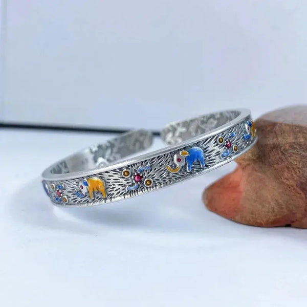 Enamel Colorful Elephant Bracelets Cuff Bangle