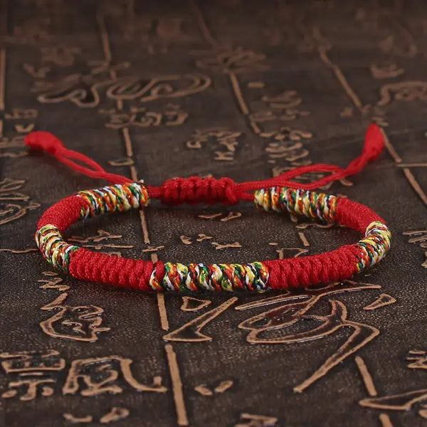 Lucky Buddhist Monk Braided Knots Bracelet - Red