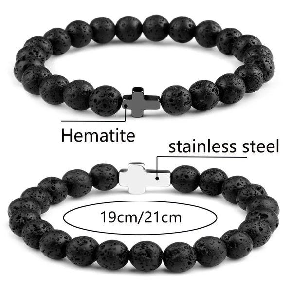 Pulsera de cruz de piedra natural