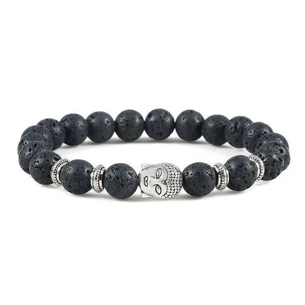 Buddha Head Tiger Eye Beads Lava Stone Bracelet