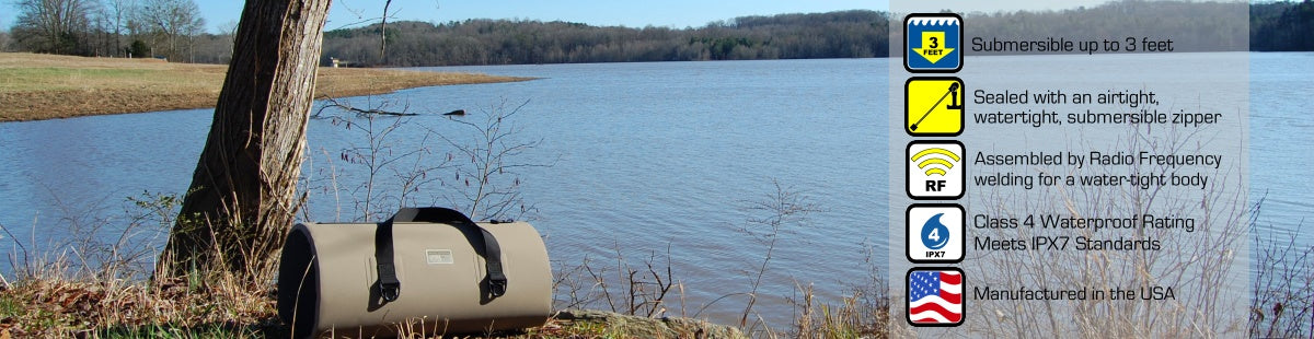 Allatoona Waterproof Duffel Bag out by the lake