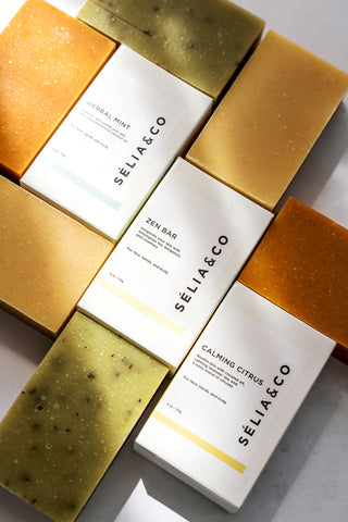 three botanical bar soaps made with tea and essential oils