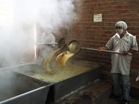 Production stage of organic and fair trade Panela raw cane sugar