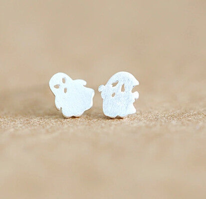 925 sterling silver wire drawing little baby ghost asymmetric stud ear ...