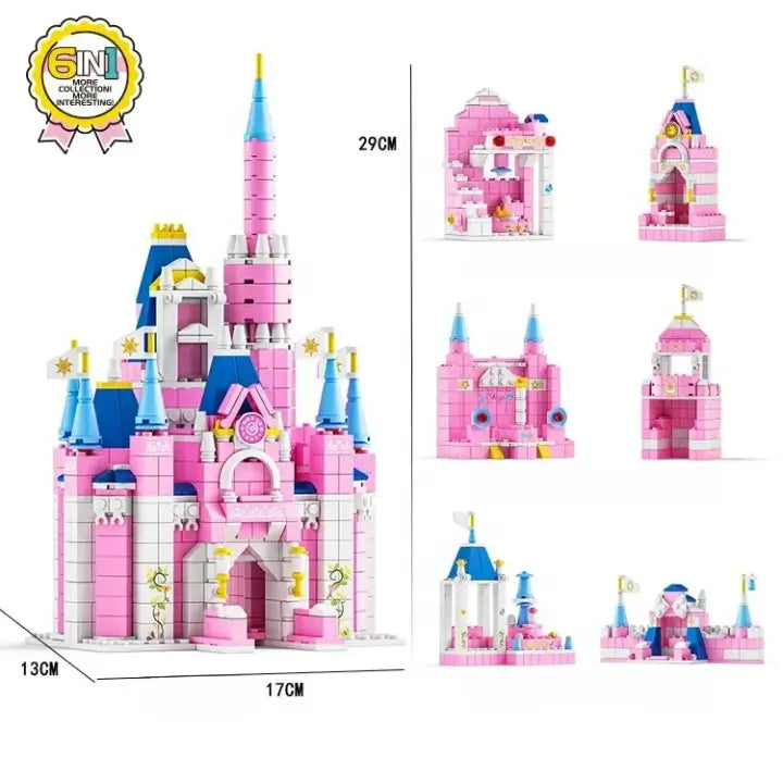 Close-up of a completed Princess Castle model.