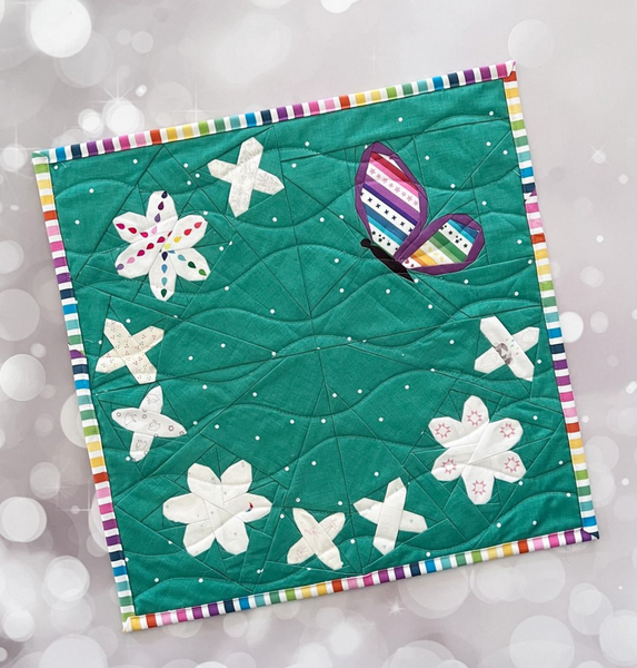 Mini Quilt green with flowers and a butterfly
