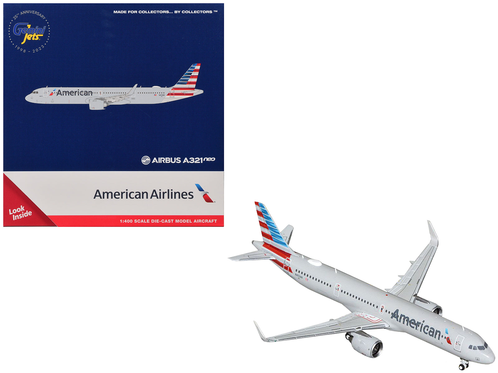 Airbus A321neo Commercial Aircraft "American Airlines" (N413AN) Gray with Striped Tail 1/400 Diecast Model Airplane by GeminiJets