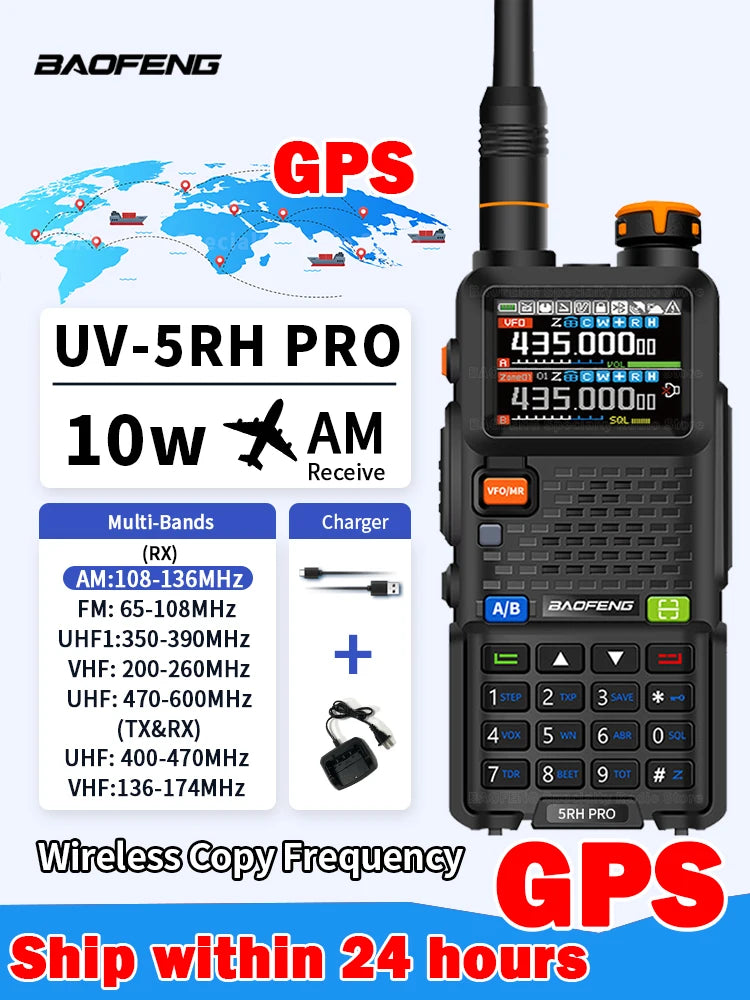 Baofeng UV-5RH PRO Walkie Talkie GPS Multi-Band AM/FM Type-C Wireless Copy Frequency - Dicrodelights