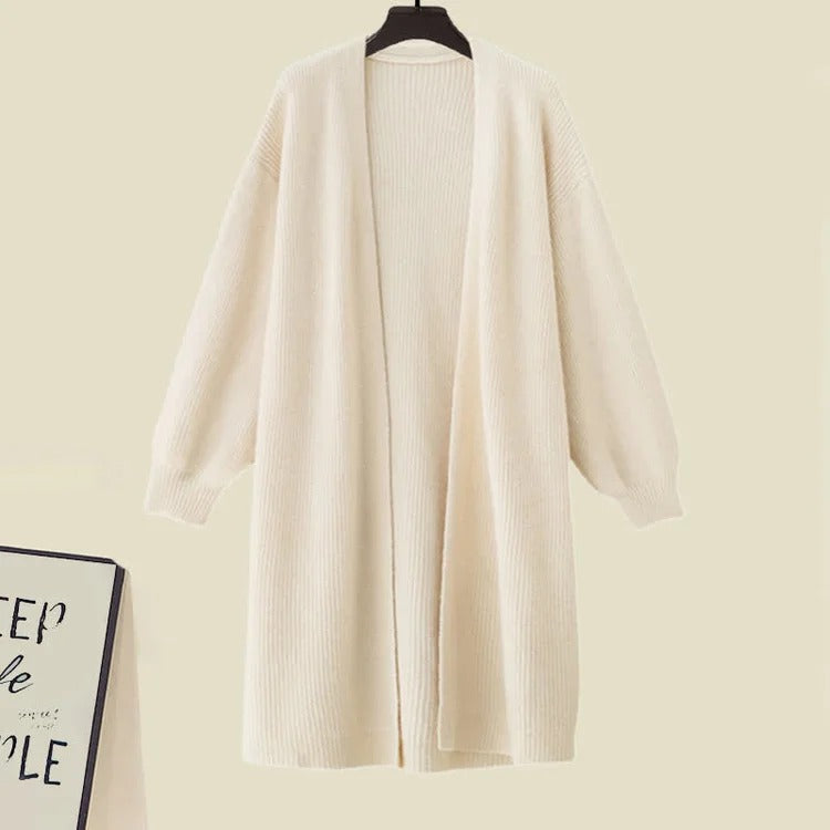 Pure Color Knit Cardigan Outerwear Slip Dress Two Piece Set - Image 6