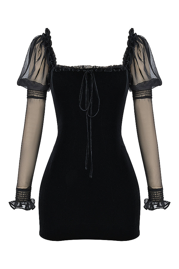 KEILANI Black Long Sleeves Faux Fur Mini Dress - Black