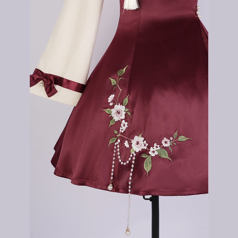 Vintage Floral Embroidery Pearl Chain Top Slip Dress - Image 14