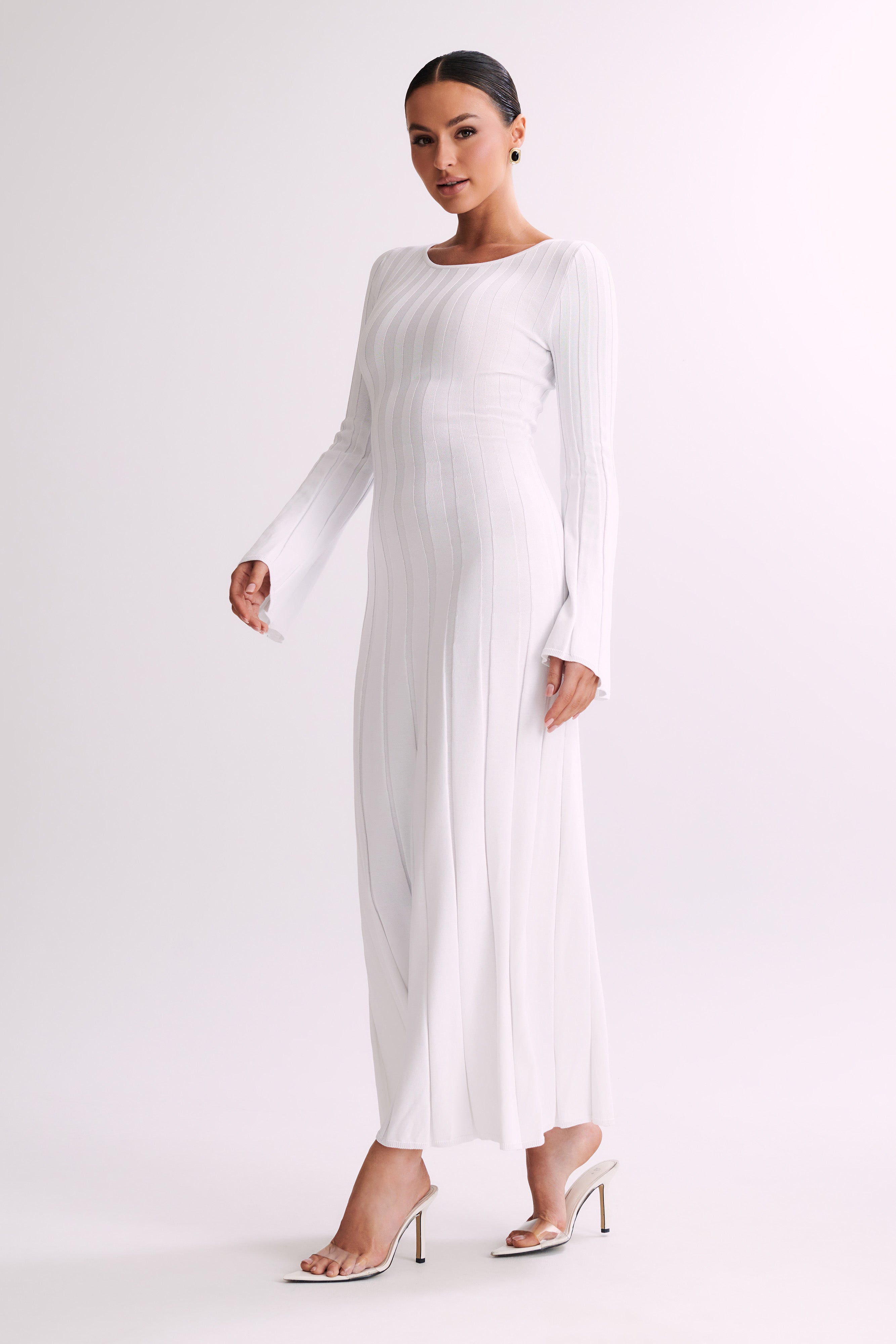Mabel Long Sleeve Knit Maxi Dress - White - Image 4
