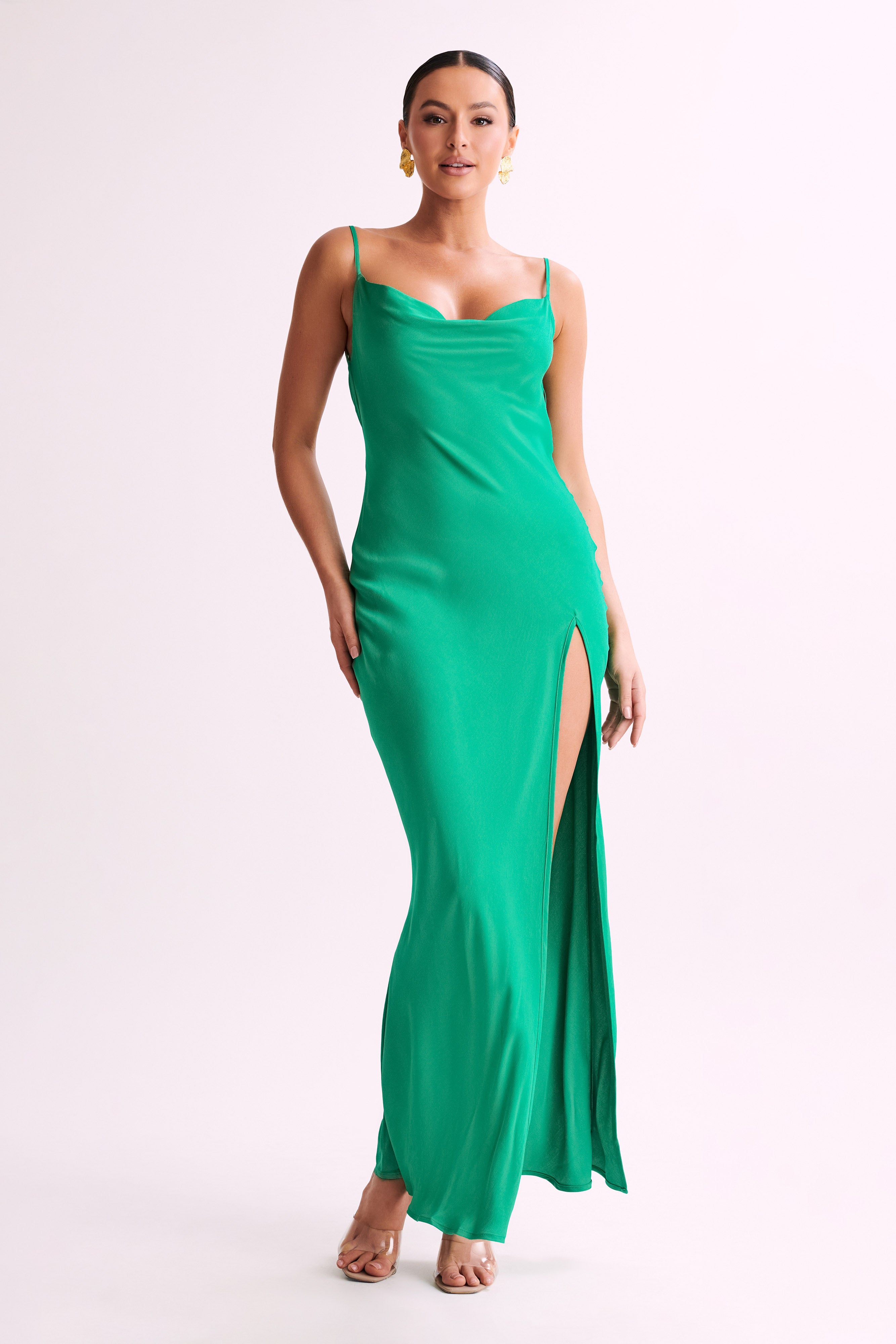Jade Cowl Neck Backless Maxi Dress - Green - Image 10