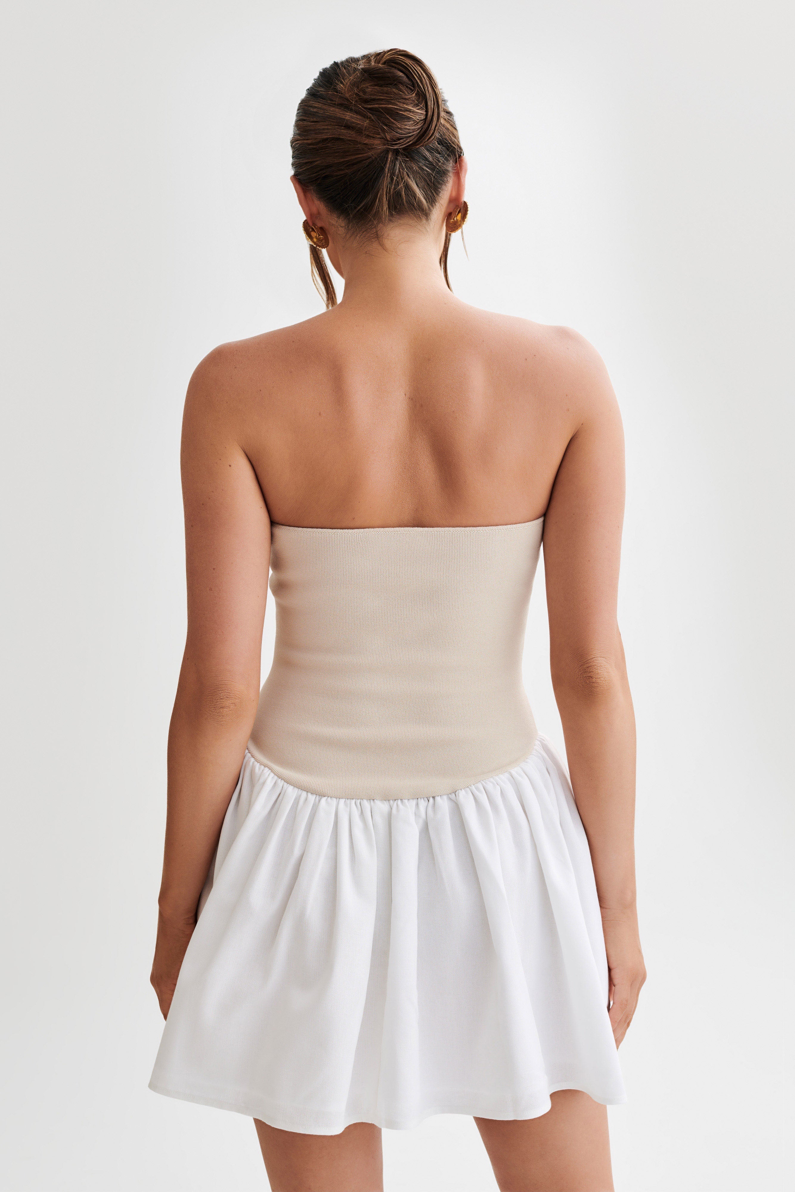 Hannah Knit And Linen Mini Dress – Natural/White