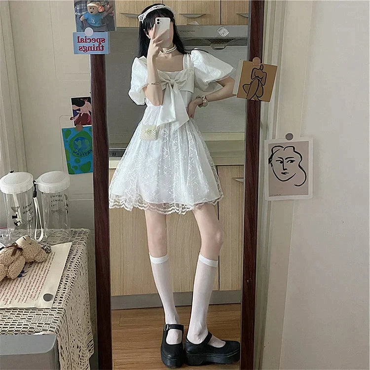Vintage Bowknot Fairy Square Collar Tulle Dress - Image 8