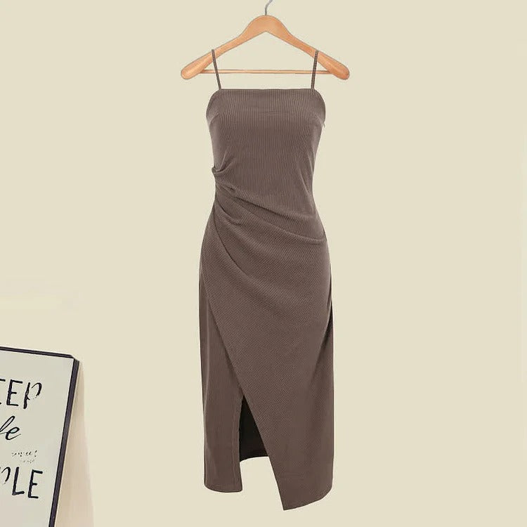 Cross Crop Hoodie Ruffle Split Slip Dress Two Piece Set - Image 7