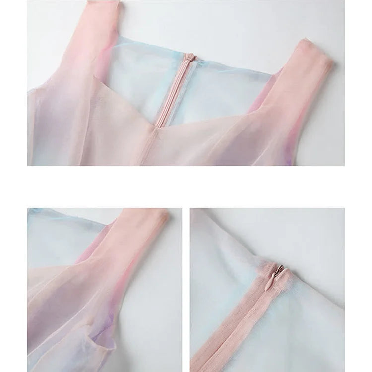 Chic Rainbow Print A-Line Tulle Slip Dress Two Piece - Image 9