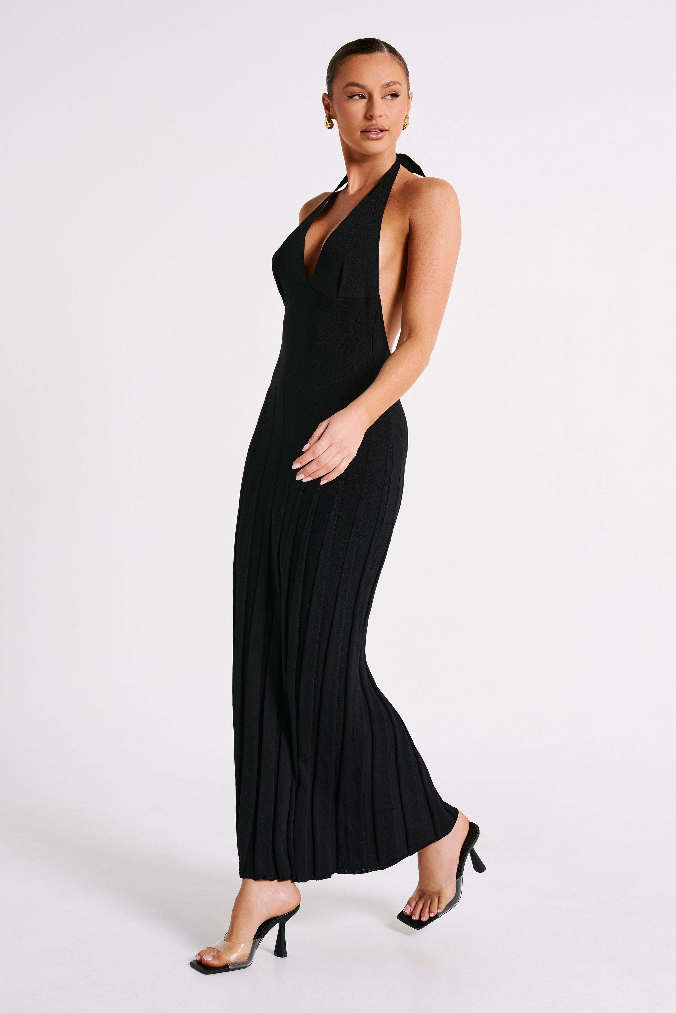 Caity Ribbed Halter Maxi Dress - Black - Image 4