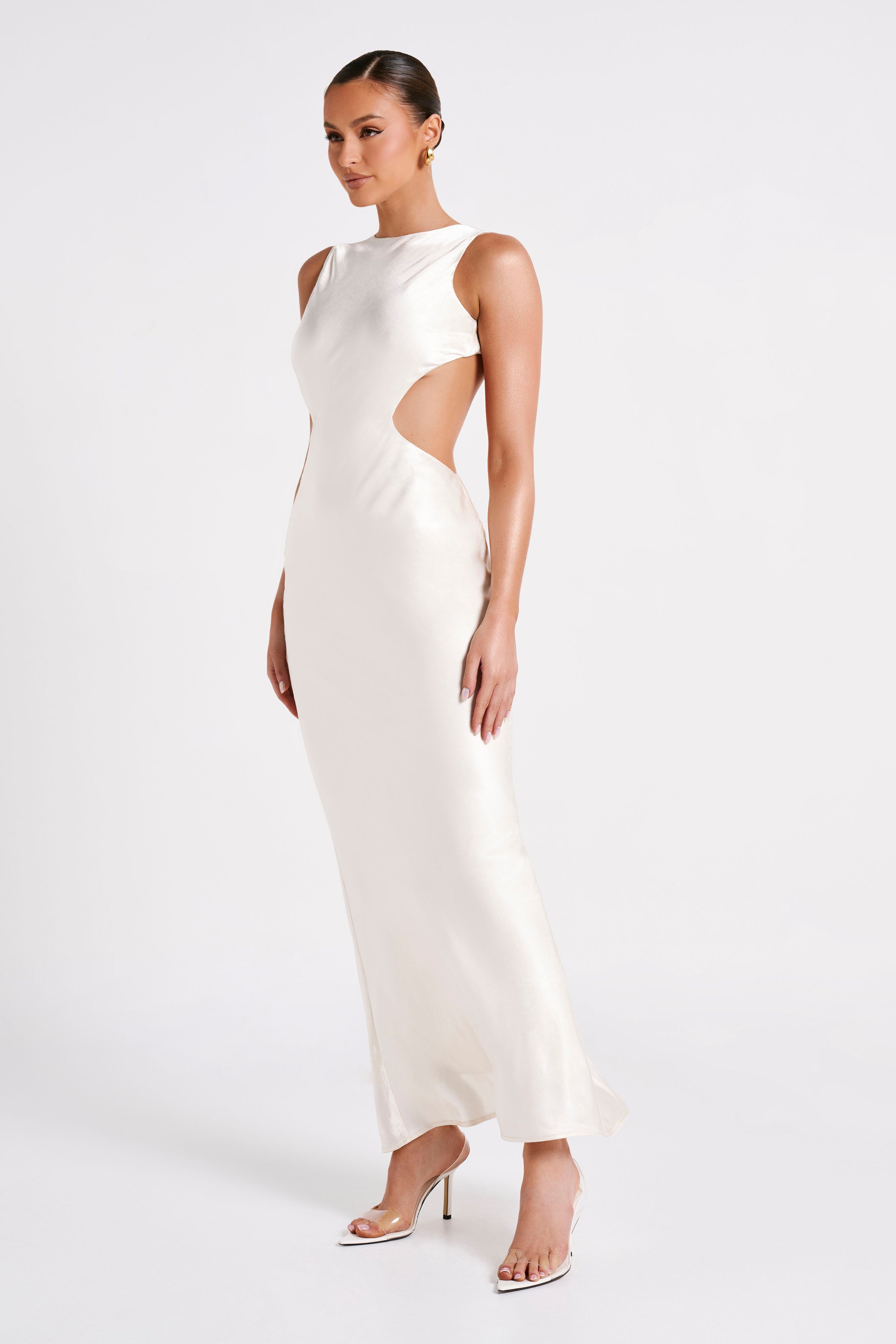 Electra Satin Cut Out Maxi Dress - Ivory - Image 6