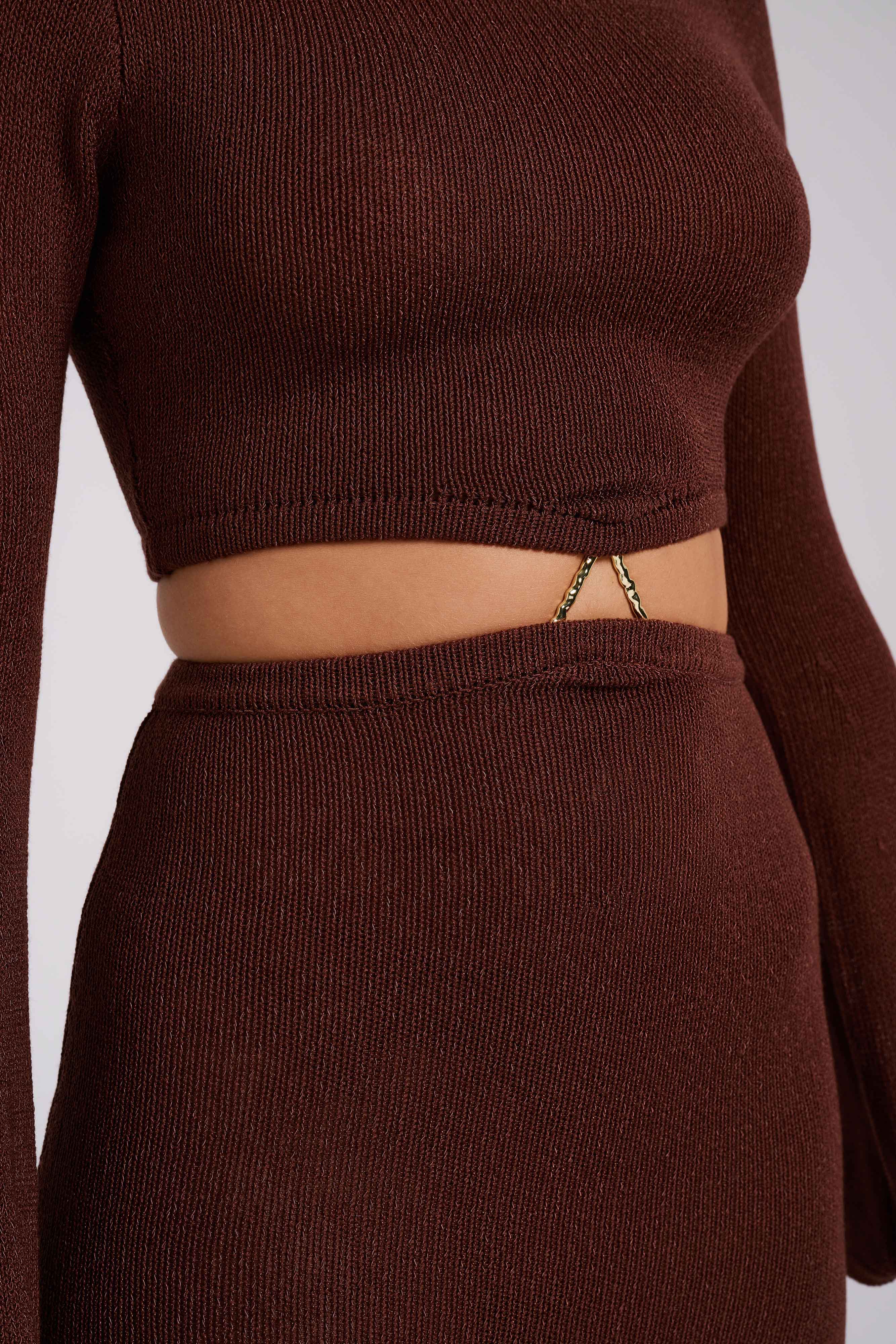 Anna Flare Sleeve Knit Dress – Chocolate