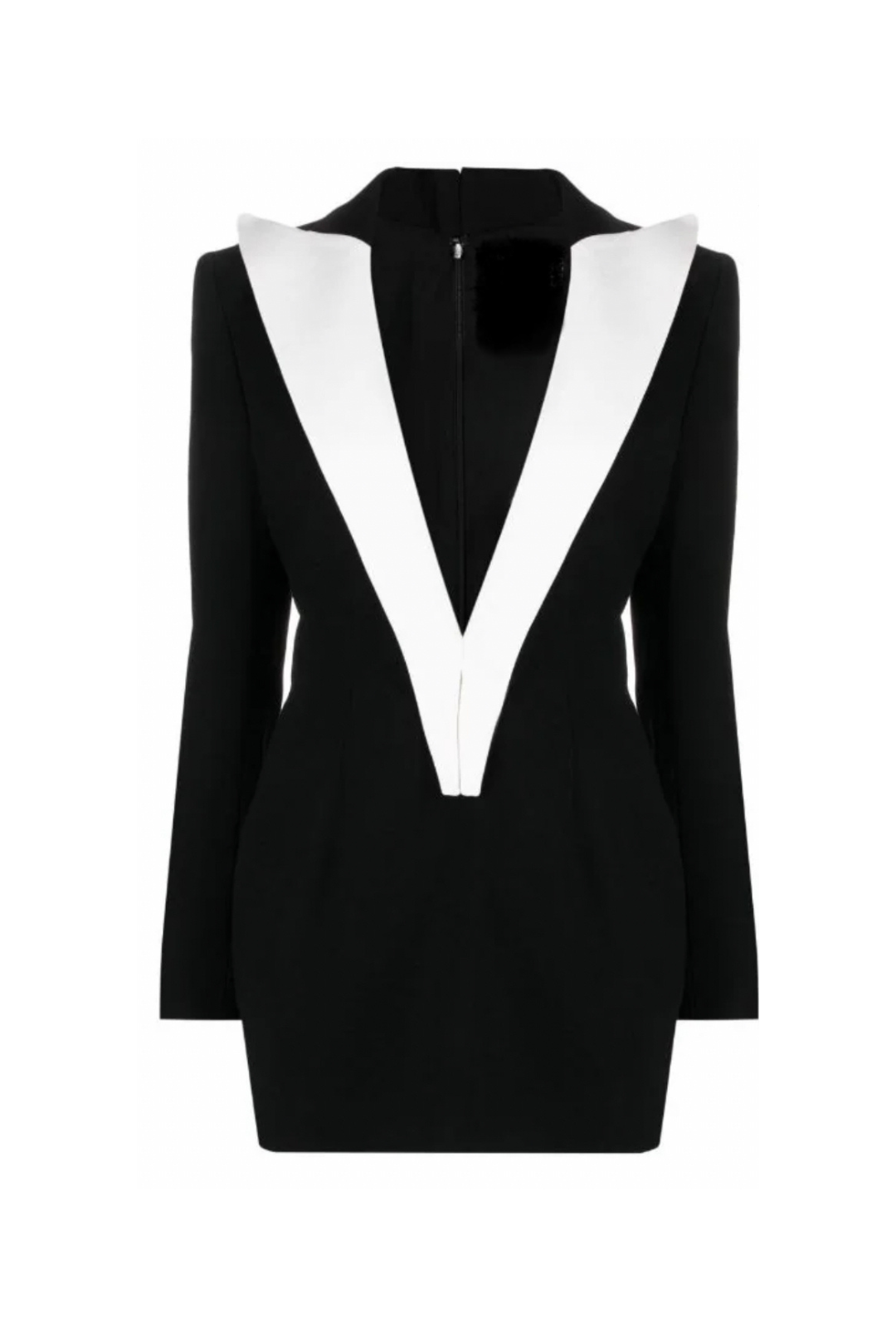 MONA contrasting lapels long sleeve mini dress – Black