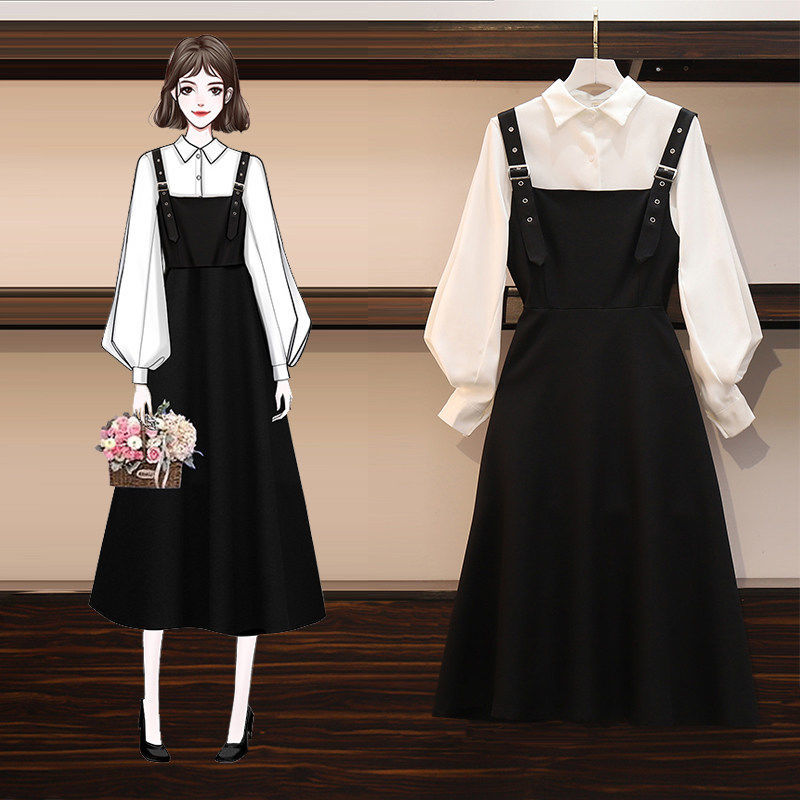 Aesthetic Elegant Shirt Strap Dress Two Piece Set