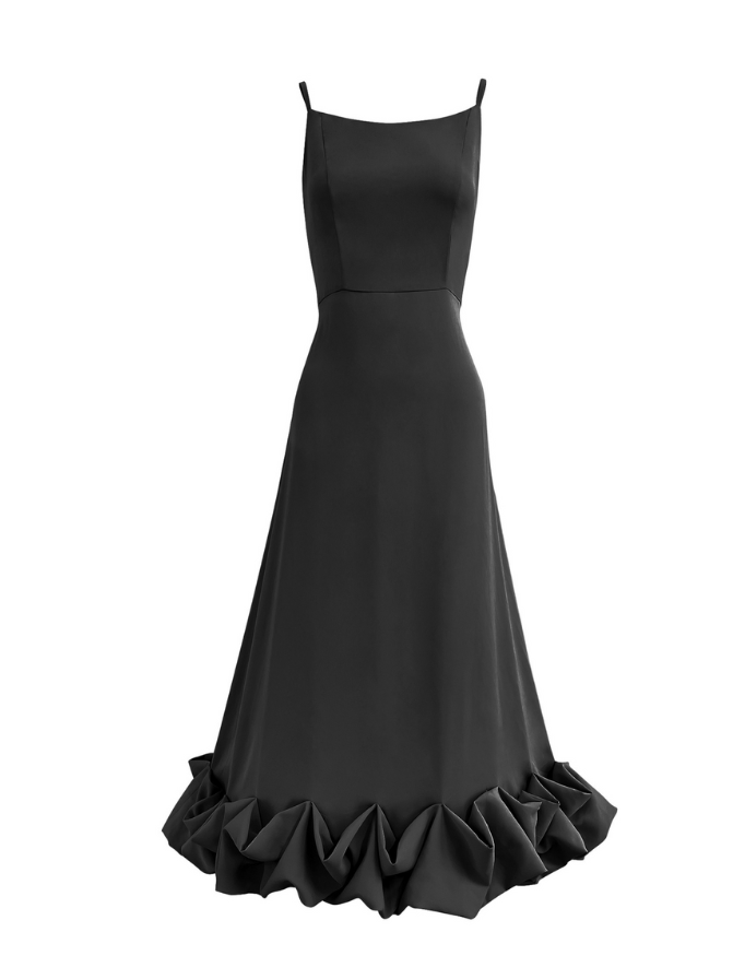 LILOU FLOUNCE BUSTIER RUFFLE MAXI DRESS -  Black