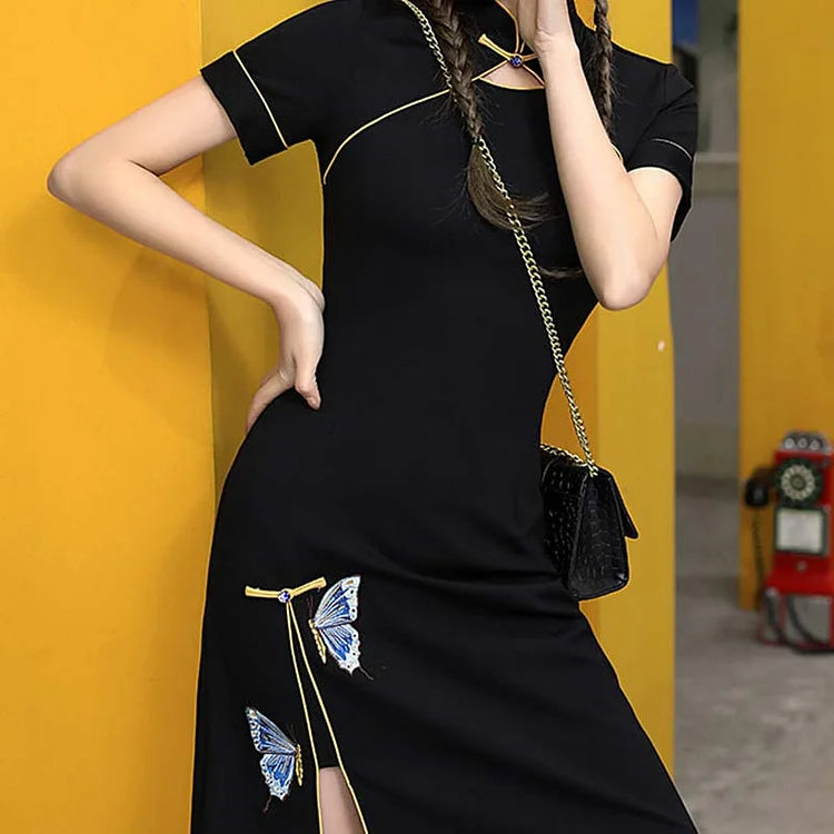 Vintage Butterfly Embroidery Chinese Cheongsam Dress - Image 6