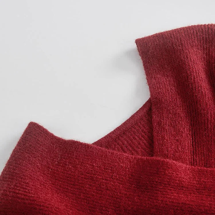 Cross V-Neck Knit Sweater Flouncing Slip Dress Two Piece Set - Image 13