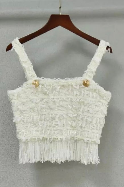 Ashlynn Gold Button Fringe Crop Top