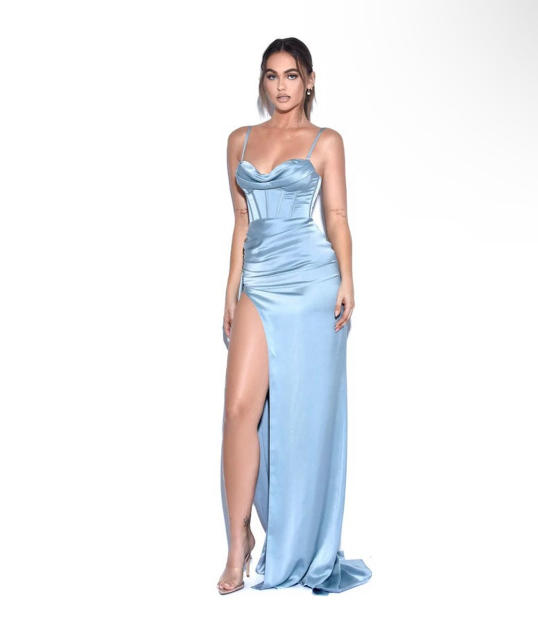 Blue Draped Cowl Look Corset Gown - Image 6