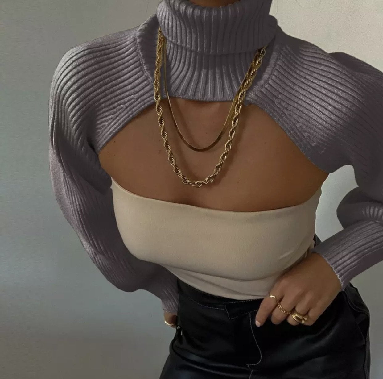 Kingsley Turtleneck Knit Extreme Crop Top - Image 17