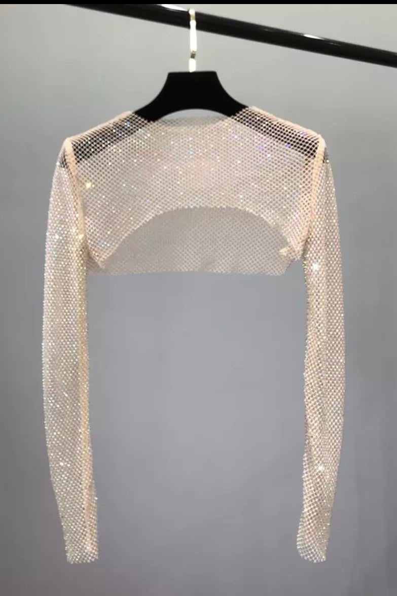 Blaine Sparkling Mesh Long Sleeve Crop Top - Image 5