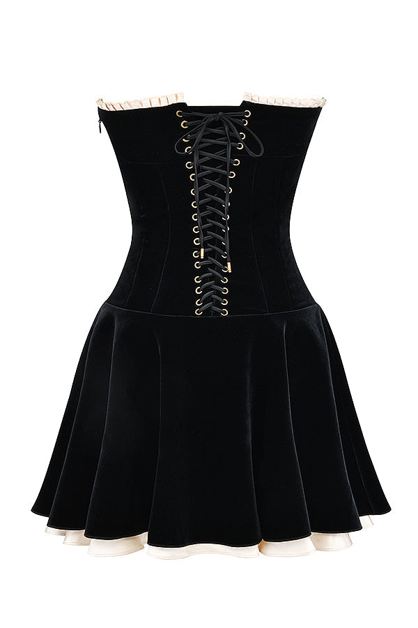 MARILLA BLACK VELVET STRAPLESS DRESS  - Black