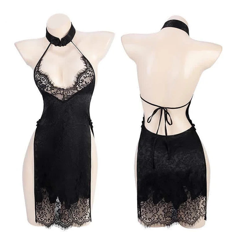 Sexy Lace Halter Cheongsam Dress Lingerie - Image 3