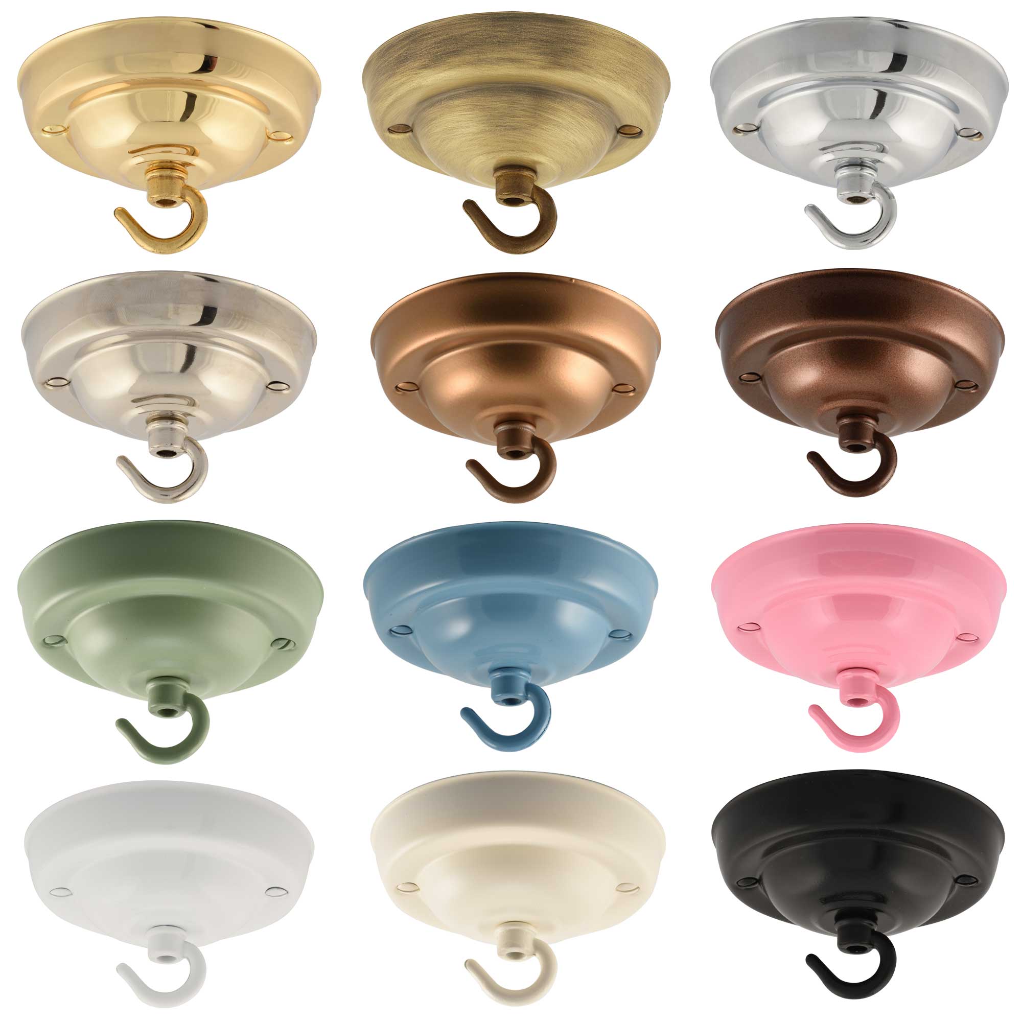 Elektek 108mm Diameter Ceiling Rose With Hook Metallic Finishes