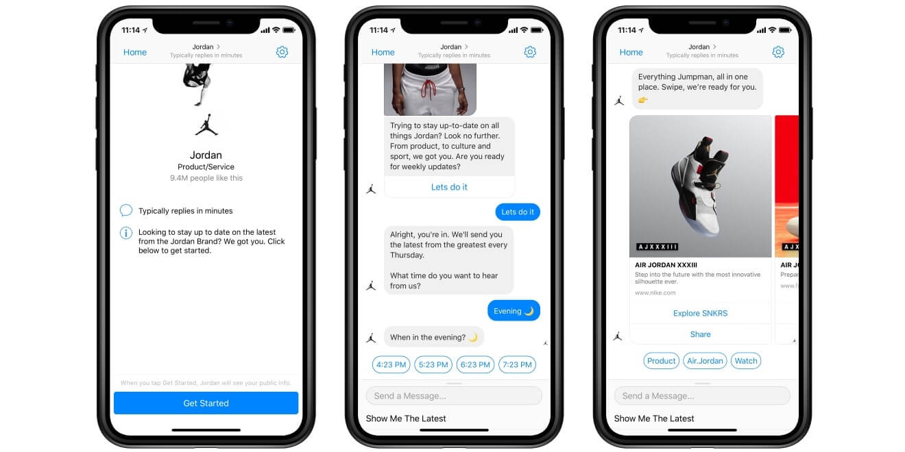 Messenger chatbot Nike Jordan shoes