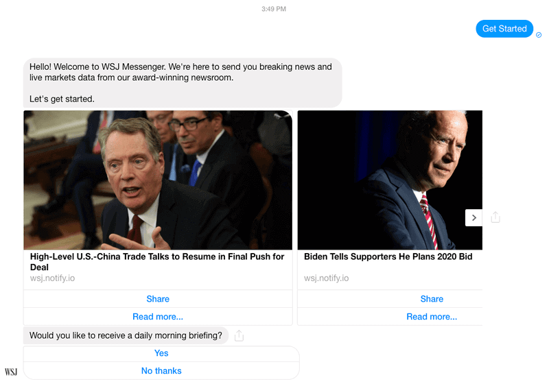 Wall Street messenger chatbot news