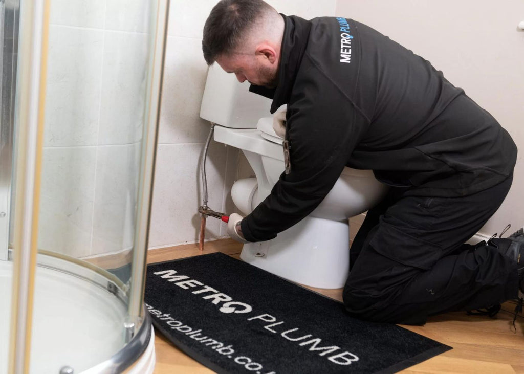 Logo floor mat in bathroom