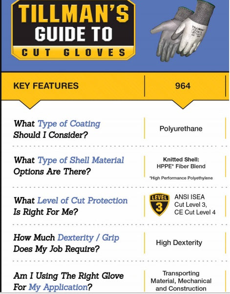 Tillman 964 Polyurethane Cut Level 3 Cut Resistant Gloves cut guide