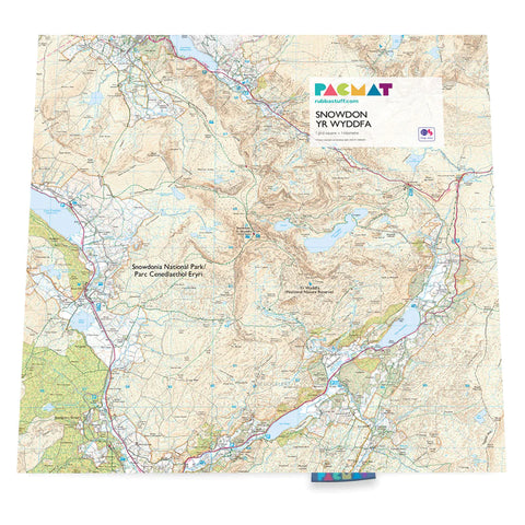 An open, square PACMAT thermal patch picnic mat with the map of Snowdon, also known as Yr Wyddfa in Welsh.