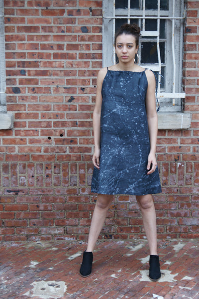 Black splatter linen summer swing dress from Rustic Loom