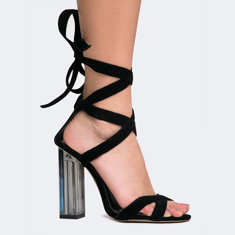 Cape Robbin Clear Heel Lace Up Sandals 