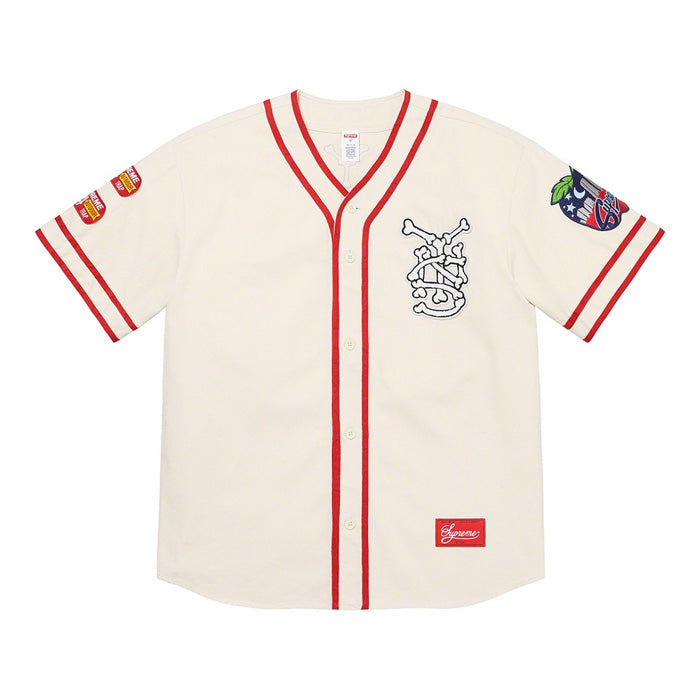 Supreme Patches Denim Baseball Jersey- Natural – Streetwear Official